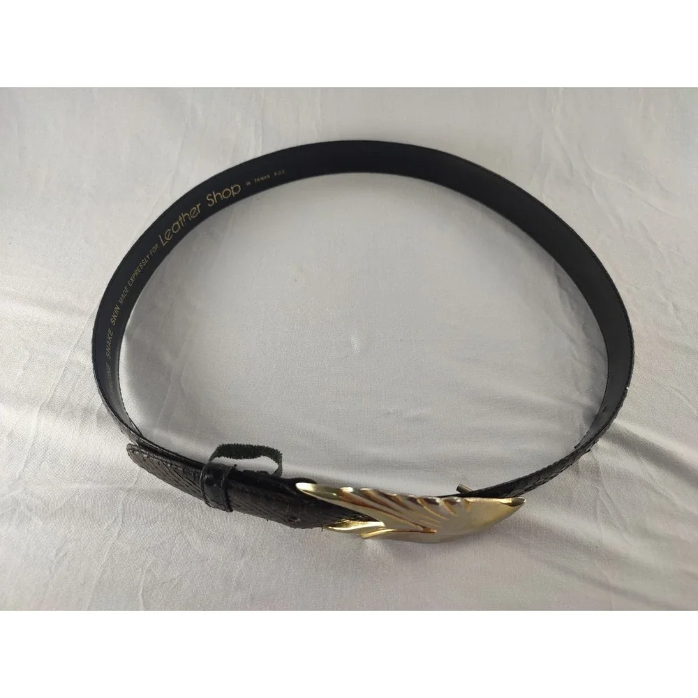 VTG Leather‎ Shop Genuine Snakeskin Belt M 28-33 Black Gold Wave Sculptural 80s